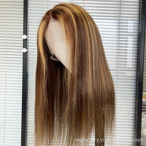cheap price transparent t part human wigs,blond 4/27 color 13*1*6 lace t part human hair wigs, colored human hair wigs 30inch